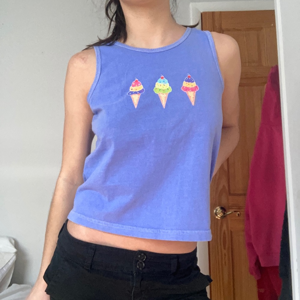 Vintage 80s retro blue purple crop tank